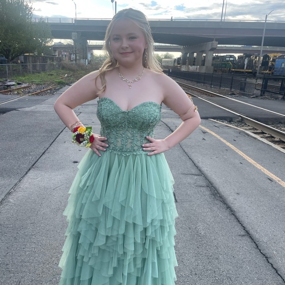 Windsor Green Strapless Prom Dress - Picture 3 of 4